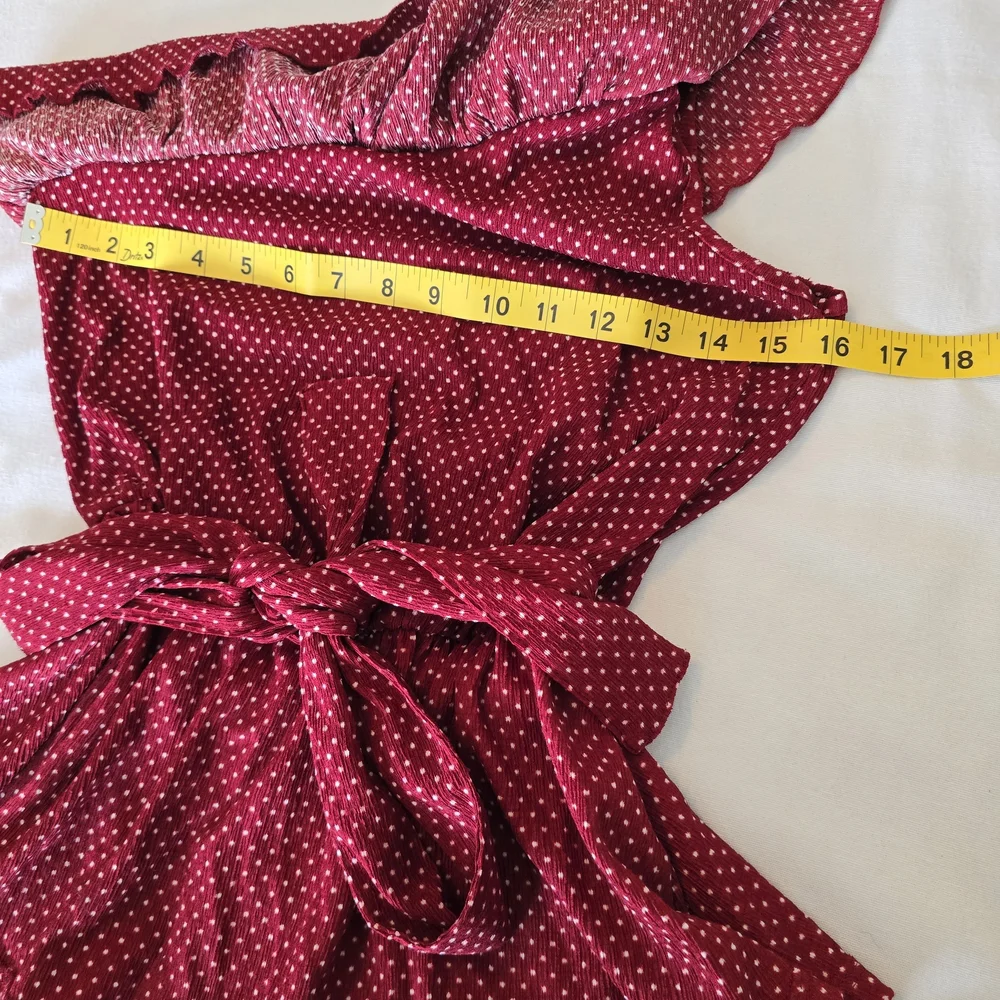 Anthropologie Maeve Rita One Shoulder Ruffle Top Red Polka Dot Tie Waist Small - Picture 7 of 14